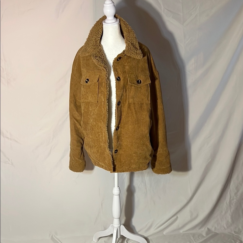 Brown Corduroy Sherpa-Lined Jacket